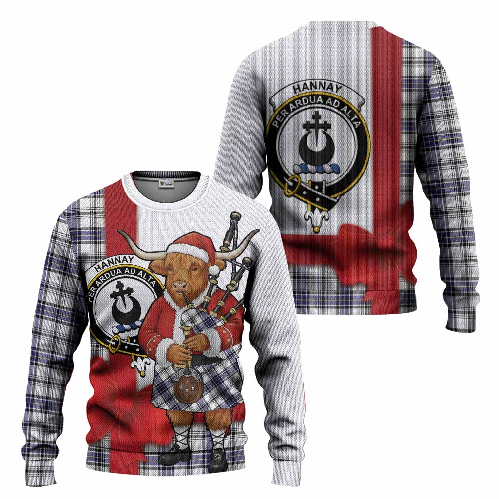 Hannay Tartan Crest Christmas Christmas Ugly Sweater Highland Cow Bagpipes Coquette Bow Style
