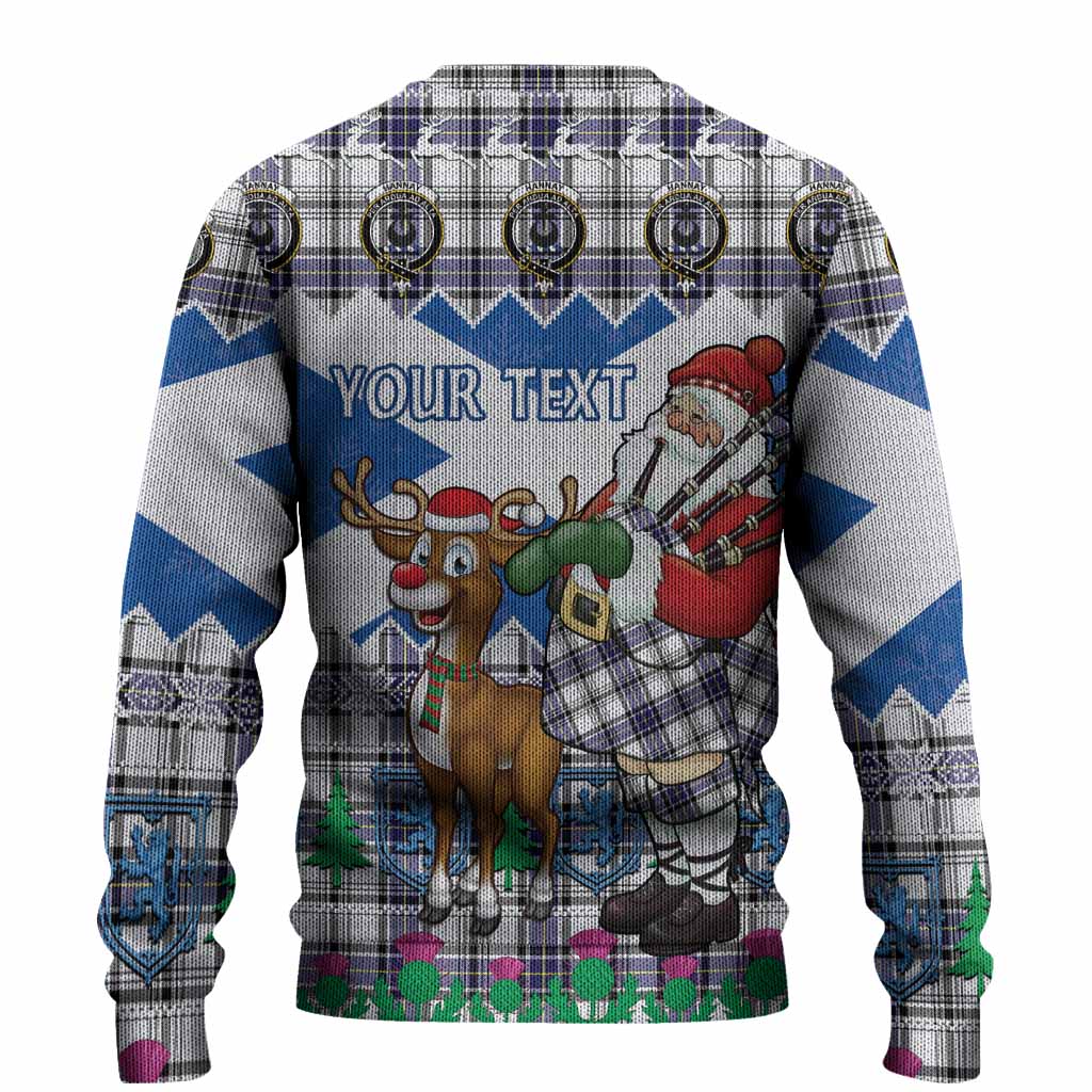 Hannay Tartan Crest Christmas Christmas Ugly Sweater Scotland Santa With Bagpipes Cute Reindeer