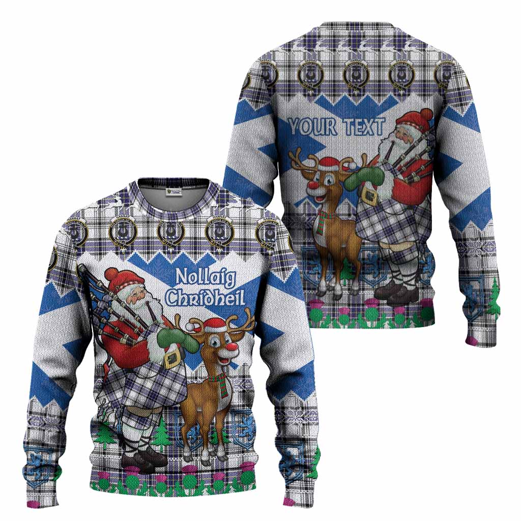 Hannay Tartan Crest Christmas Christmas Ugly Sweater Scotland Santa With Bagpipes Cute Reindeer