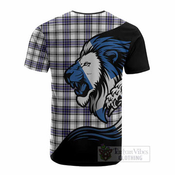 Hannay Tartan Crest Cotton T-shirt Scottish Golden Lions Wave Flow