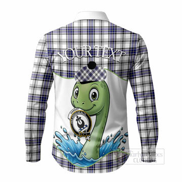 Hannay Tartan Crest Cute Nessie Long Sleeve Button Shirts Scottish Loch Ness Monster
