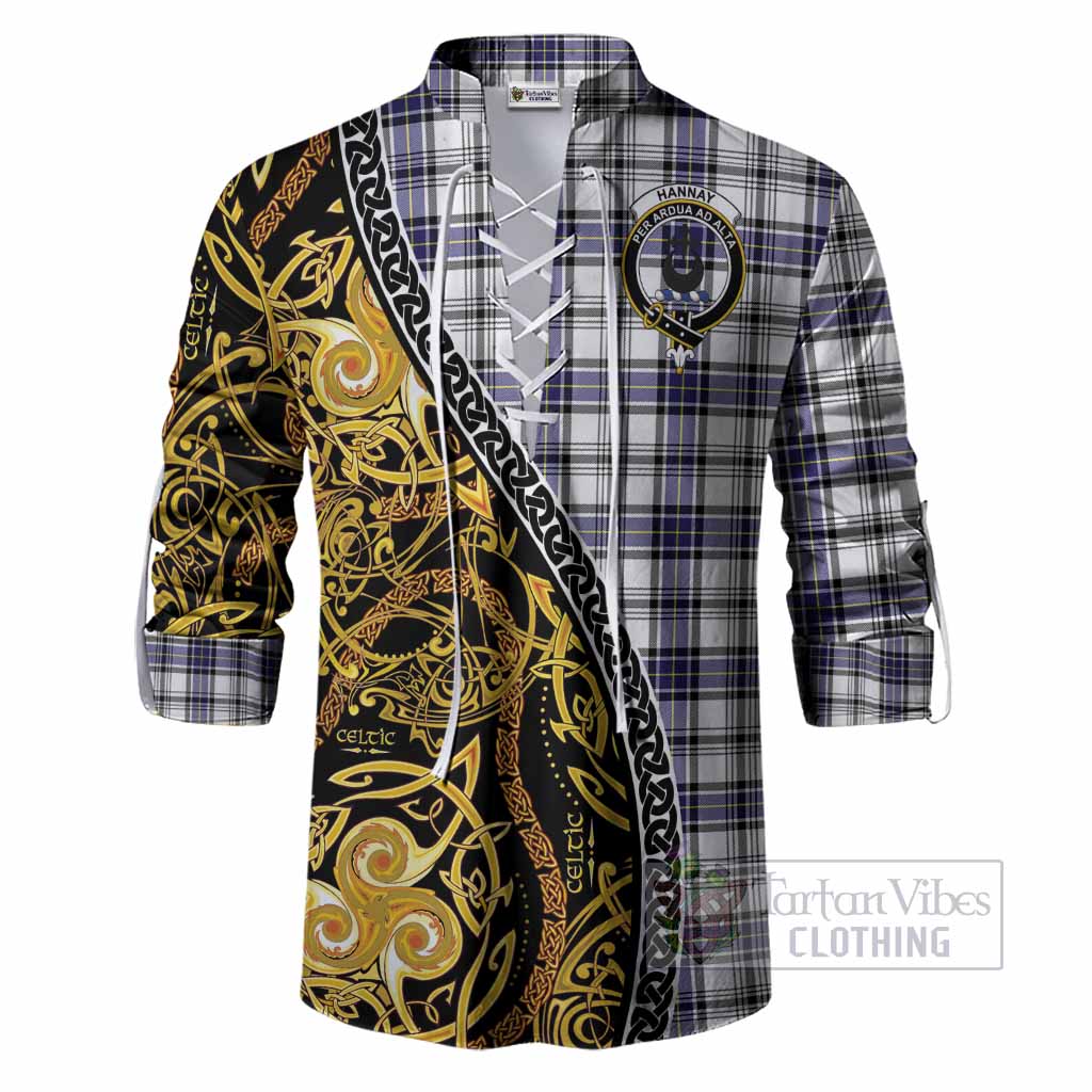 Hannay Tartan Crest Ghillie Shirt Celtic Knot and Triple Trickle Spiral Symbols