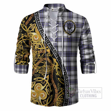 Hannay Tartan Crest Ghillie Shirt Celtic Knot and Triple Trickle Spiral Symbols