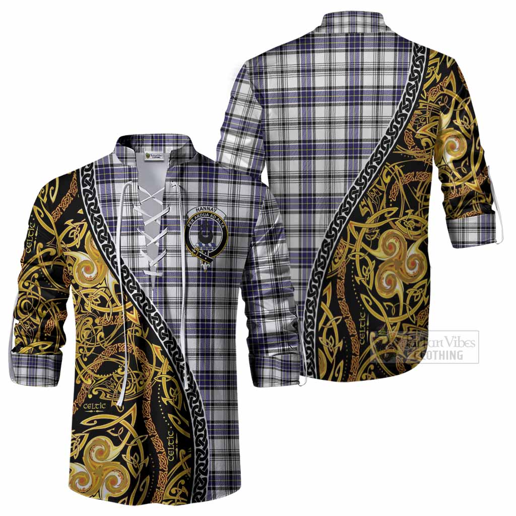Hannay Tartan Crest Ghillie Shirt Celtic Knot and Triple Trickle Spiral Symbols