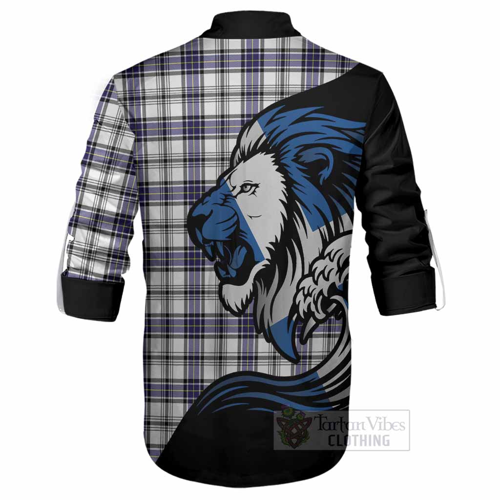 Hannay Tartan Crest Ghillie Shirt Scottish Golden Lions Wave Flow