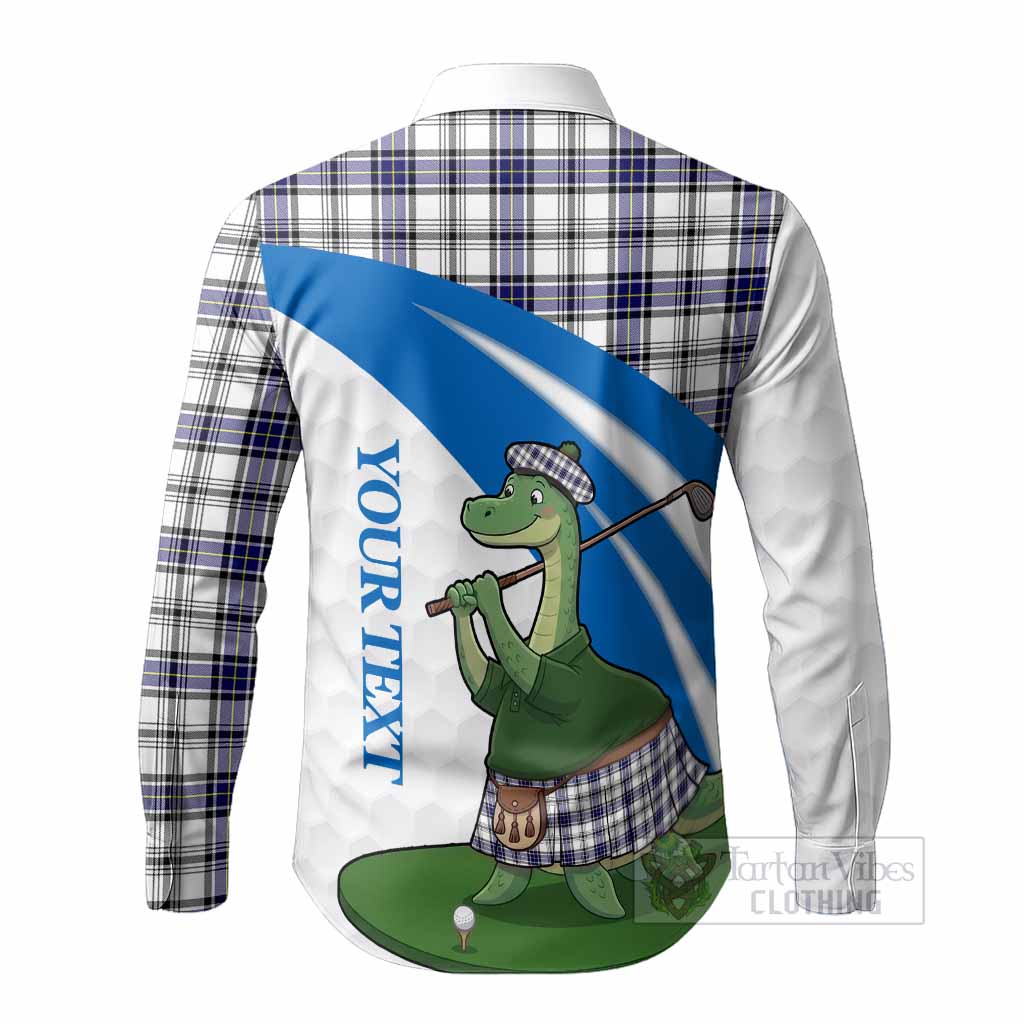 Hannay Tartan Crest Golf Nessie Long Sleeve Button Shirts Loch Ness Monster Sporty Style
