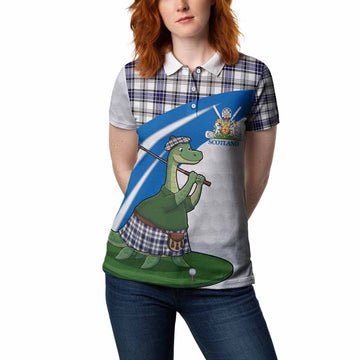 Hannay Tartan Crest Golf Nessie Women Polo Shirt Loch Ness Monster Sporty Style