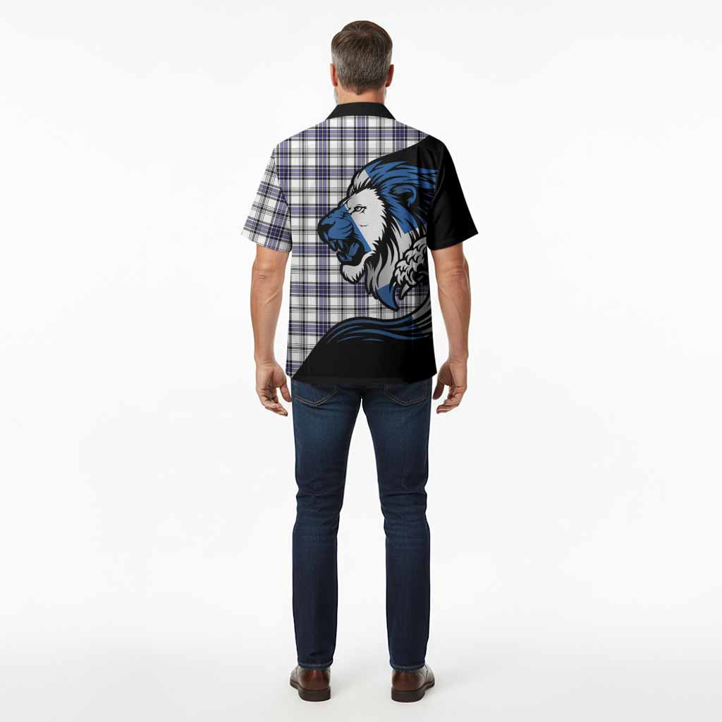 Hannay Tartan Crest Hawaiian Shirt Scottish Golden Lions Wave Flow
