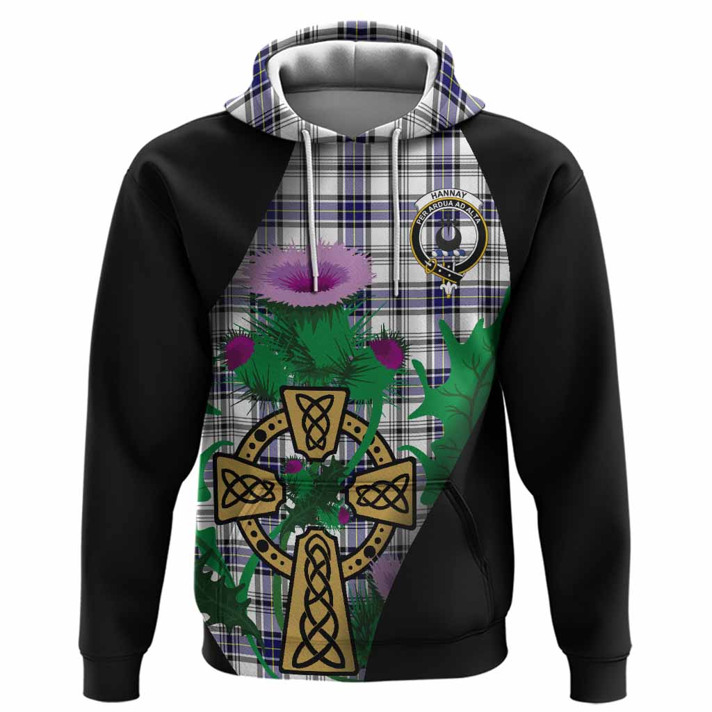 Hannay Tartan Crest Hoodie Celtic Cross Thistle Flowers