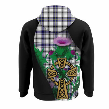 Hannay Tartan Crest Hoodie Celtic Cross Thistle Flowers