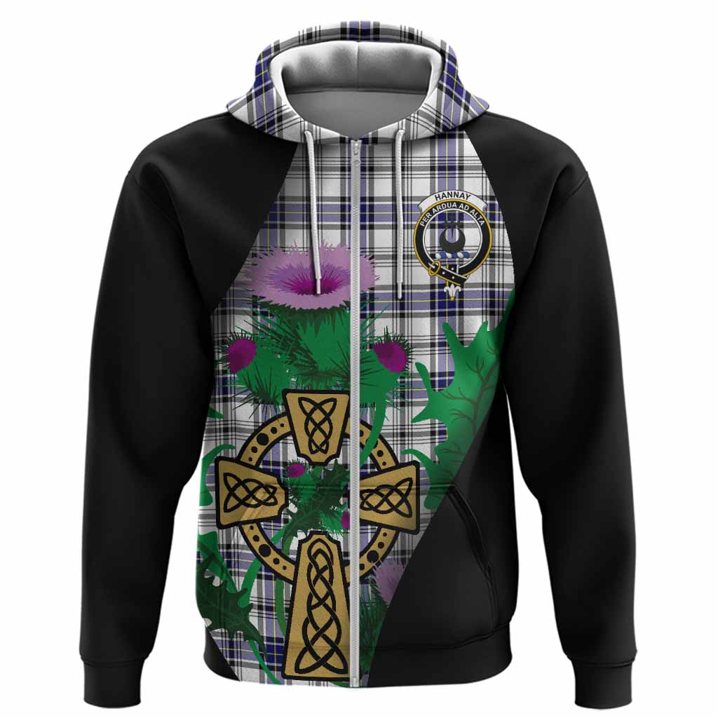 Hannay Tartan Crest Hoodie Celtic Cross Thistle Flowers
