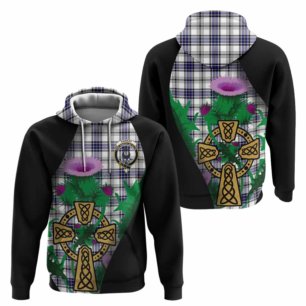 Hannay Tartan Crest Hoodie Celtic Cross Thistle Flowers