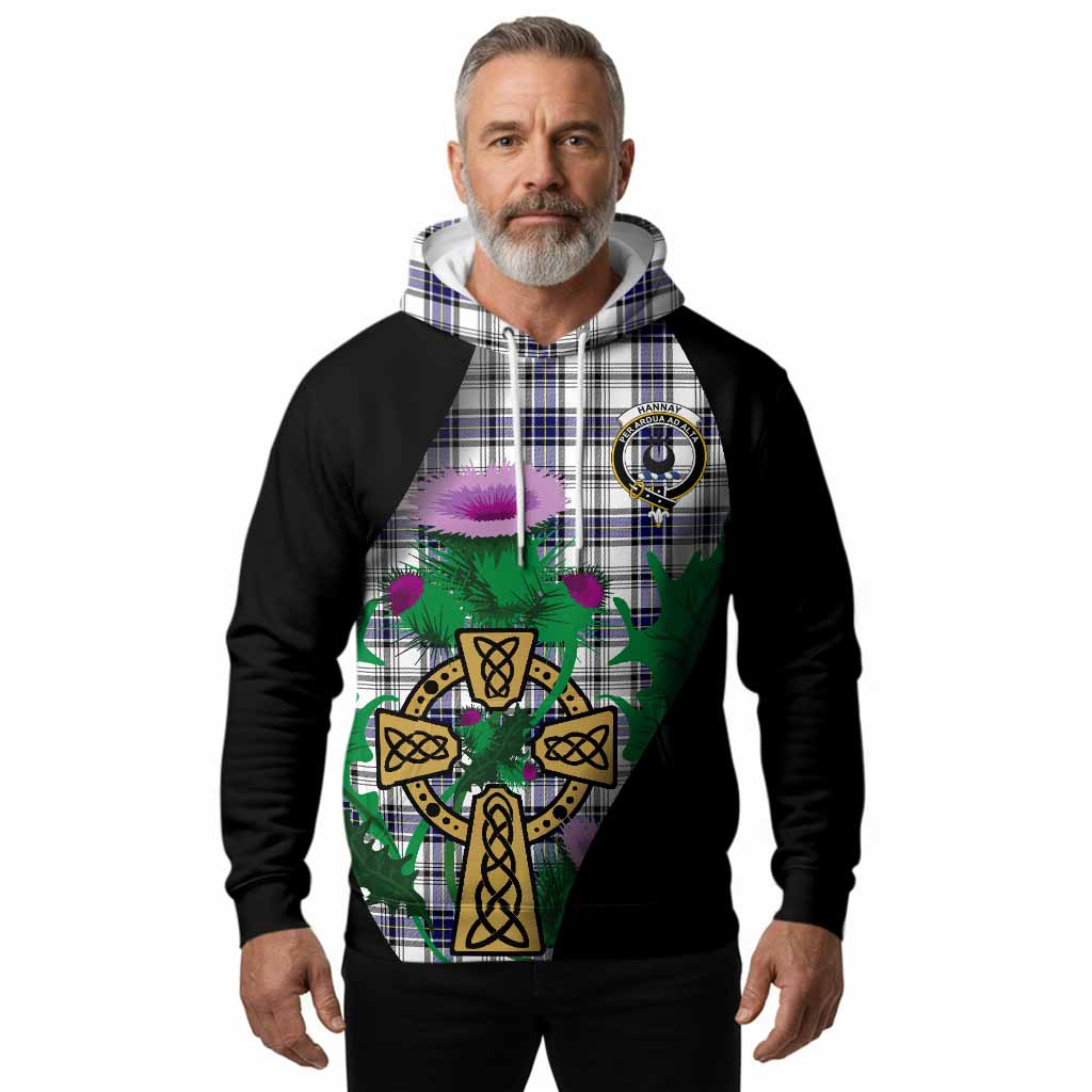 Hannay Tartan Crest Hoodie Celtic Cross Thistle Flowers