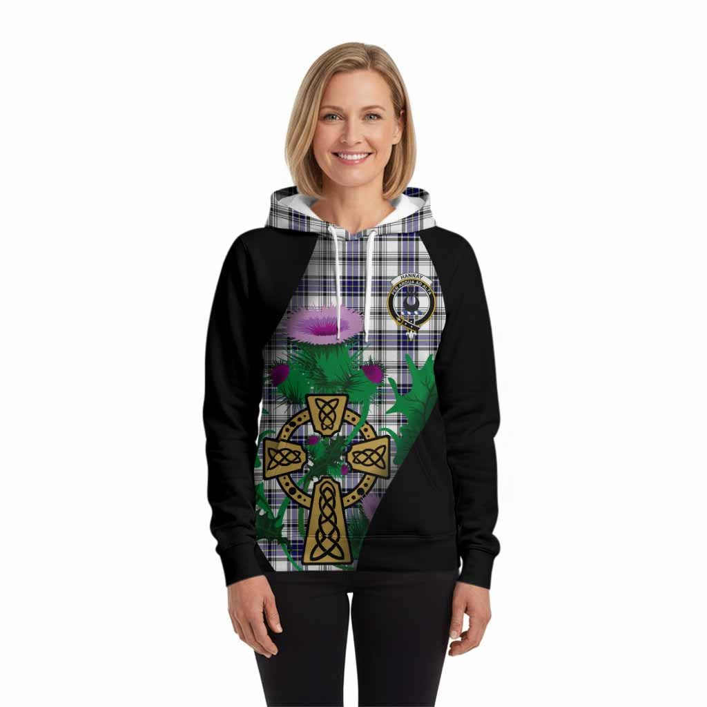 Hannay Tartan Crest Hoodie Celtic Cross Thistle Flowers