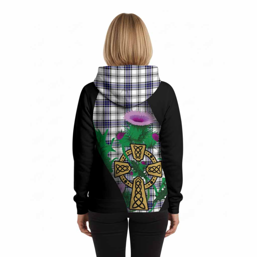 Hannay Tartan Crest Hoodie Celtic Cross Thistle Flowers