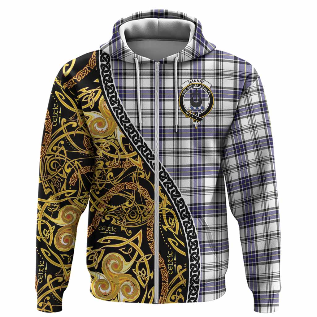 Hannay Tartan Crest Hoodie Celtic Knot and Triple Trickle Spiral Symbols