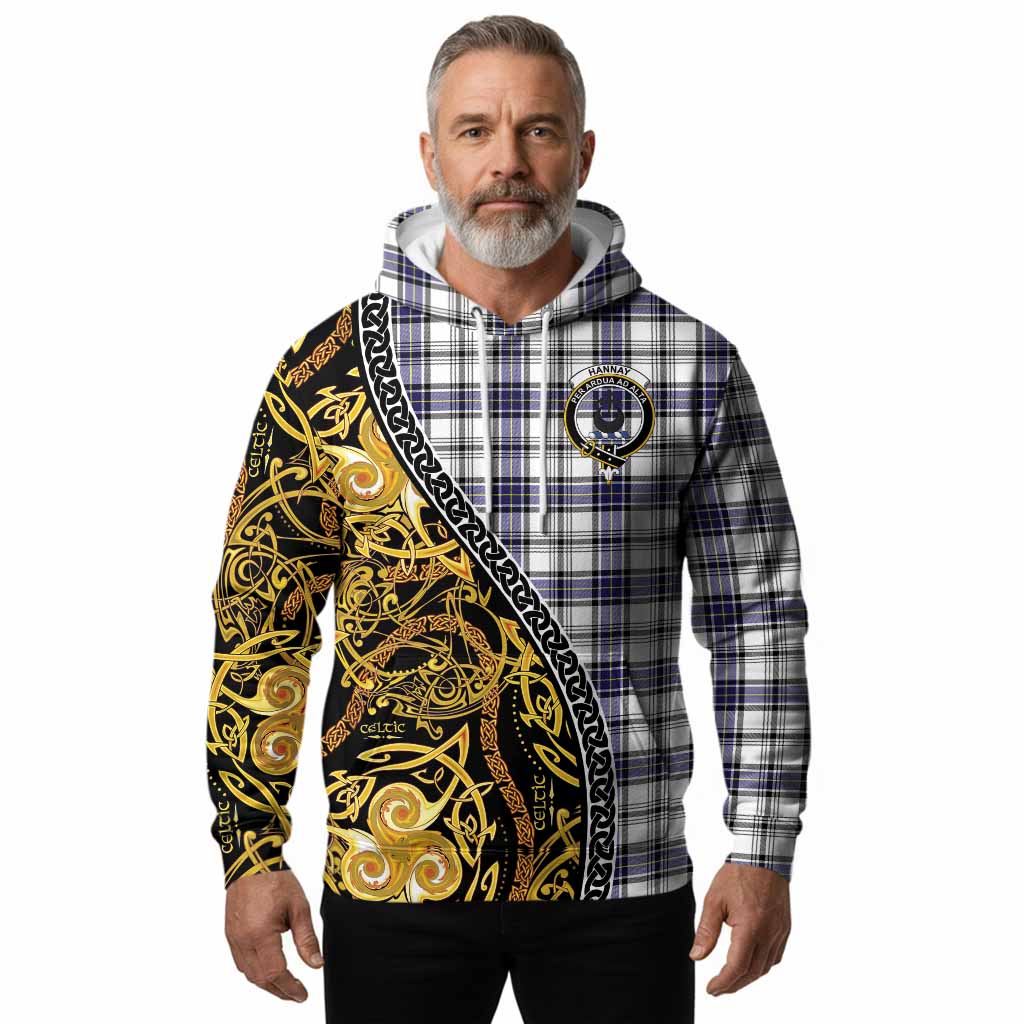 Hannay Tartan Crest Hoodie Celtic Knot and Triple Trickle Spiral Symbols