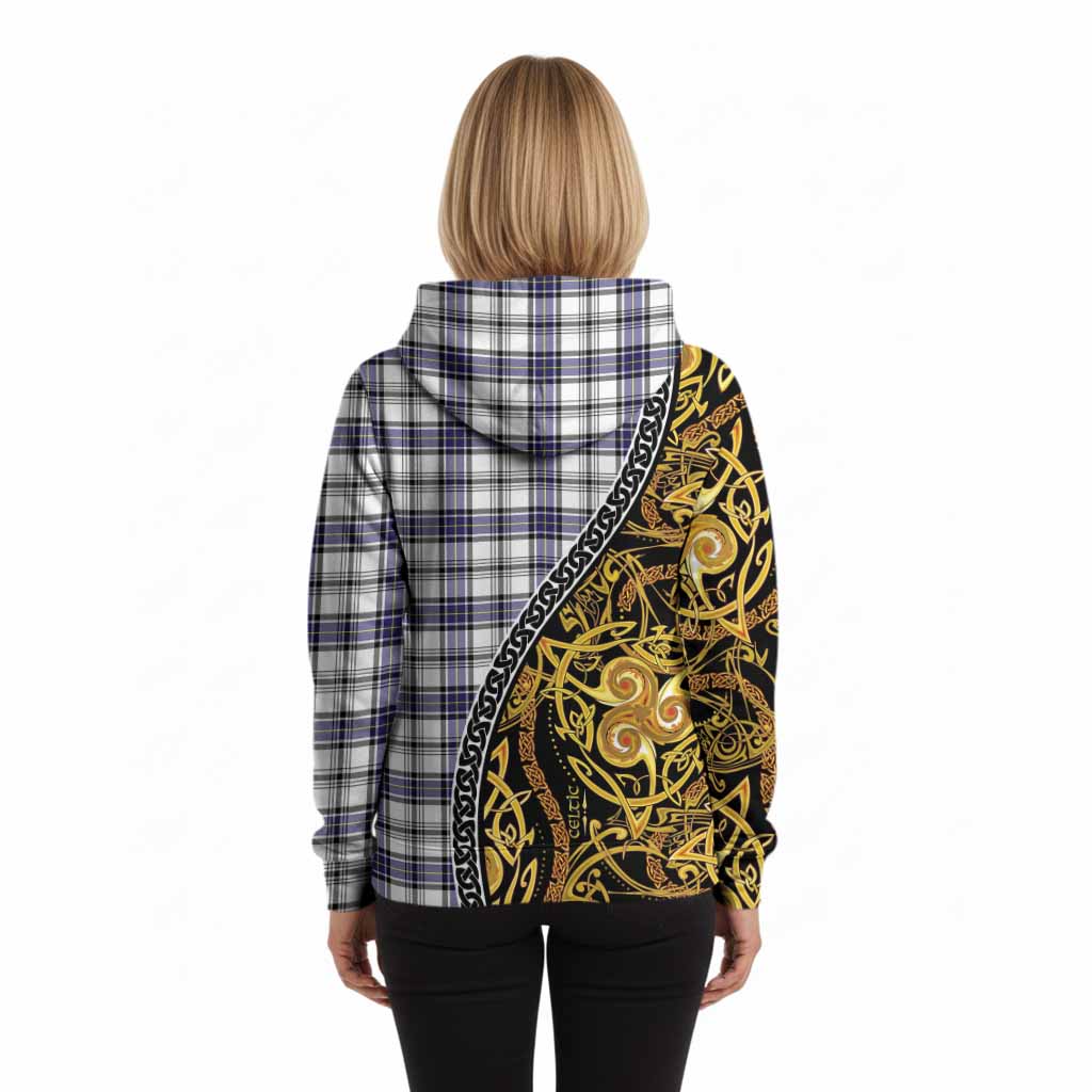 Hannay Tartan Crest Hoodie Celtic Knot and Triple Trickle Spiral Symbols