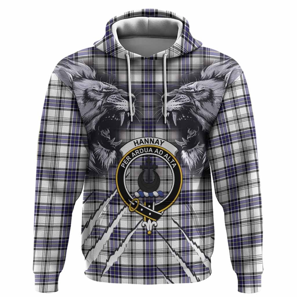 Hannay Tartan Crest Hoodie Ferocious Lion Style