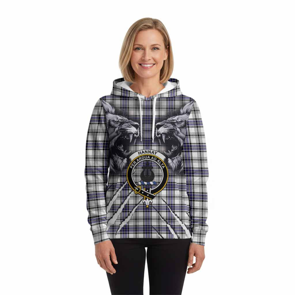 Hannay Tartan Crest Hoodie Ferocious Lion Style