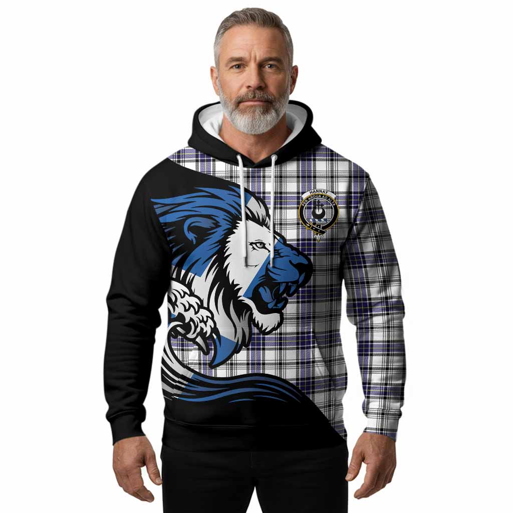 Hannay Tartan Crest Hoodie Scottish Golden Lions Wave Flow