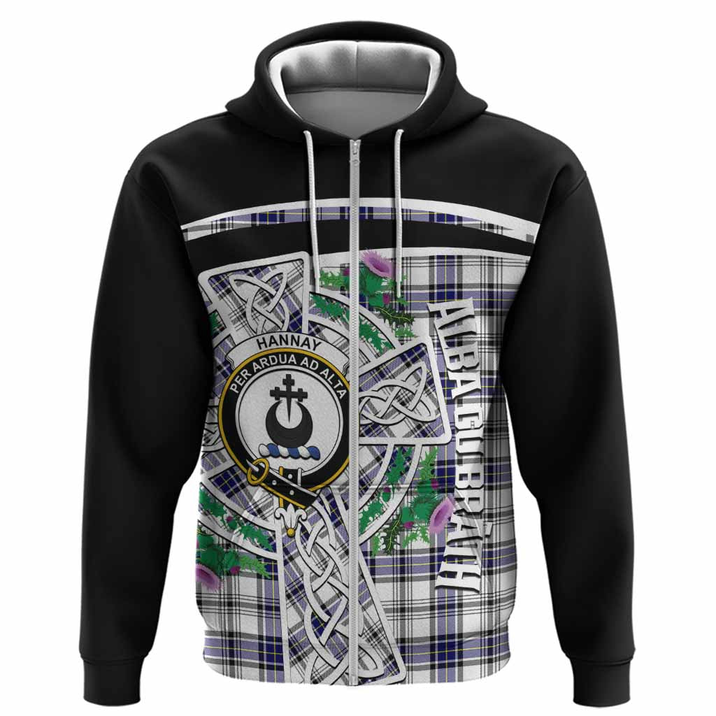 Hannay Tartan Crest Hoodie Scottish Thistle Celtic Cross Alba Gu Brath