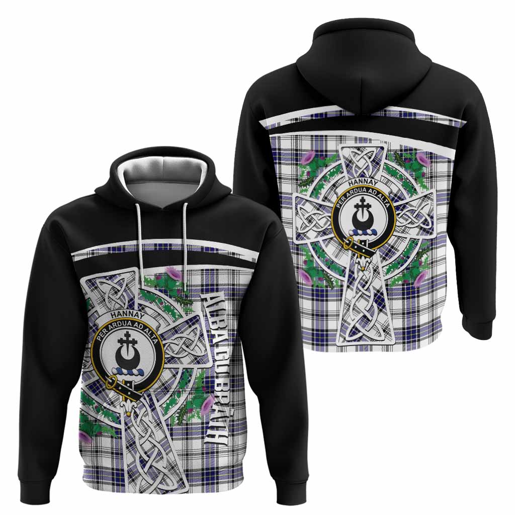 Hannay Tartan Crest Hoodie Scottish Thistle Celtic Cross Alba Gu Brath