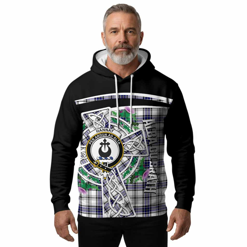 Hannay Tartan Crest Hoodie Scottish Thistle Celtic Cross Alba Gu Brath