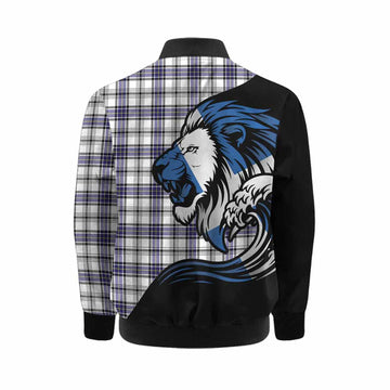 Hannay Tartan Crest Kid Bomber Jacket Scottish Golden Lions Wave Flow