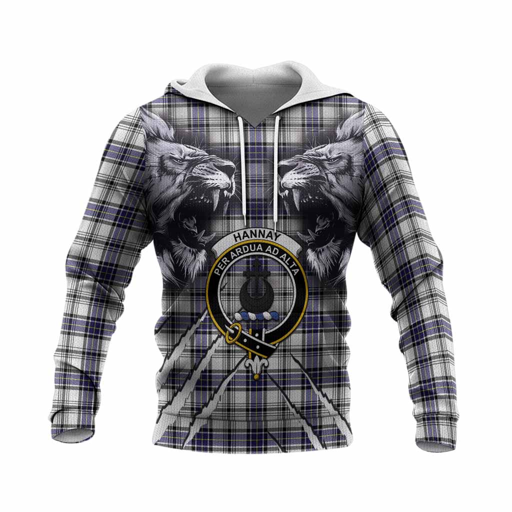 Hannay Tartan Crest Knitted Hoodie Ferocious Lion Style