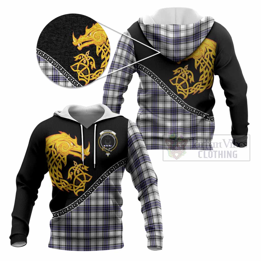 Hannay Tartan Crest Knitted Hoodie Legendary Dragon Knot Half Style