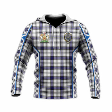 Hannay Tartan Crest Knitted Hoodie Scotland Coat of Arm Flag Style