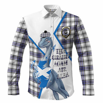 Hannay Tartan Crest Loch Ness Monster Long Sleeve Button Shirts Nessie Scottish Map Tha Gradh Agam Air Alba