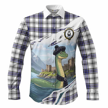 Hannay Tartan Crest Loch Ness Monster Scottish Heritage Art Long Sleeve Button Shirts