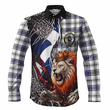 Hannay Tartan Crest Long Sleeve Button Shirts Heritage Flag Grunge Celtic Knot and Lion Rampant