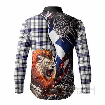 Hannay Tartan Crest Long Sleeve Button Shirts Heritage Flag Grunge Celtic Knot and Lion Rampant