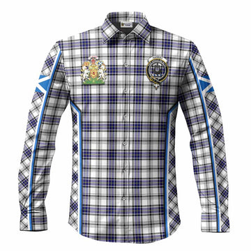 Hannay Tartan Crest Long Sleeve Button Shirts Scotland Coat of Arm Flag Style