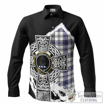 Hannay Tartan Crest Long Sleeve Button Shirts Scottish Celtic Cross Heritage