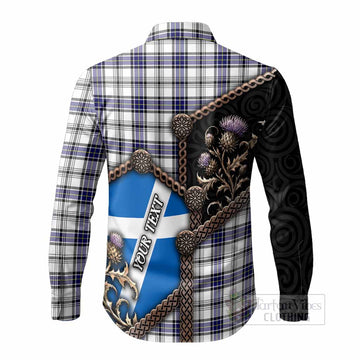 Hannay Tartan Crest Long Sleeve Button Shirts Scottish Thistle Loch Ness Monster