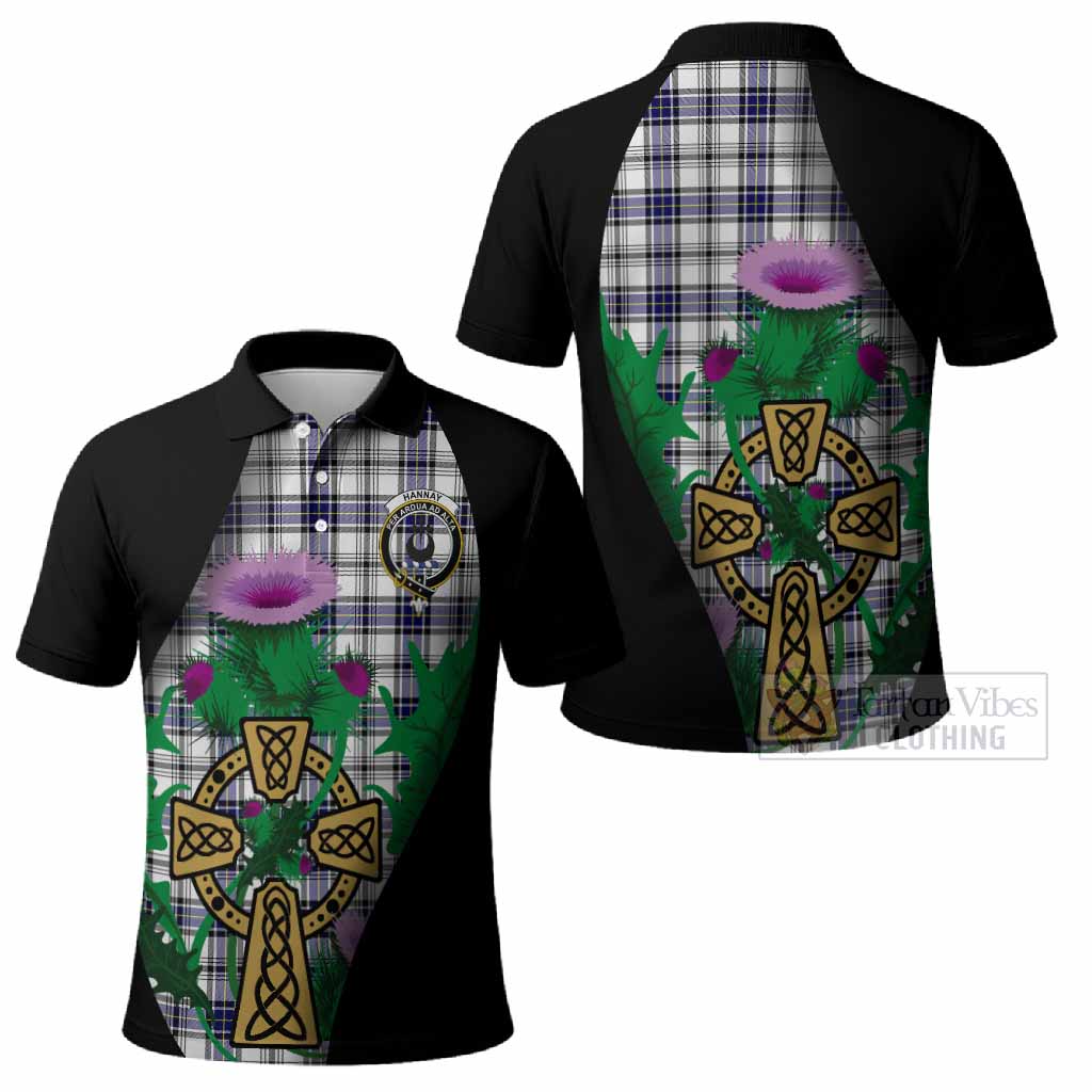 Hannay Tartan Crest Polo Shirt Celtic Cross Thistle Flowers