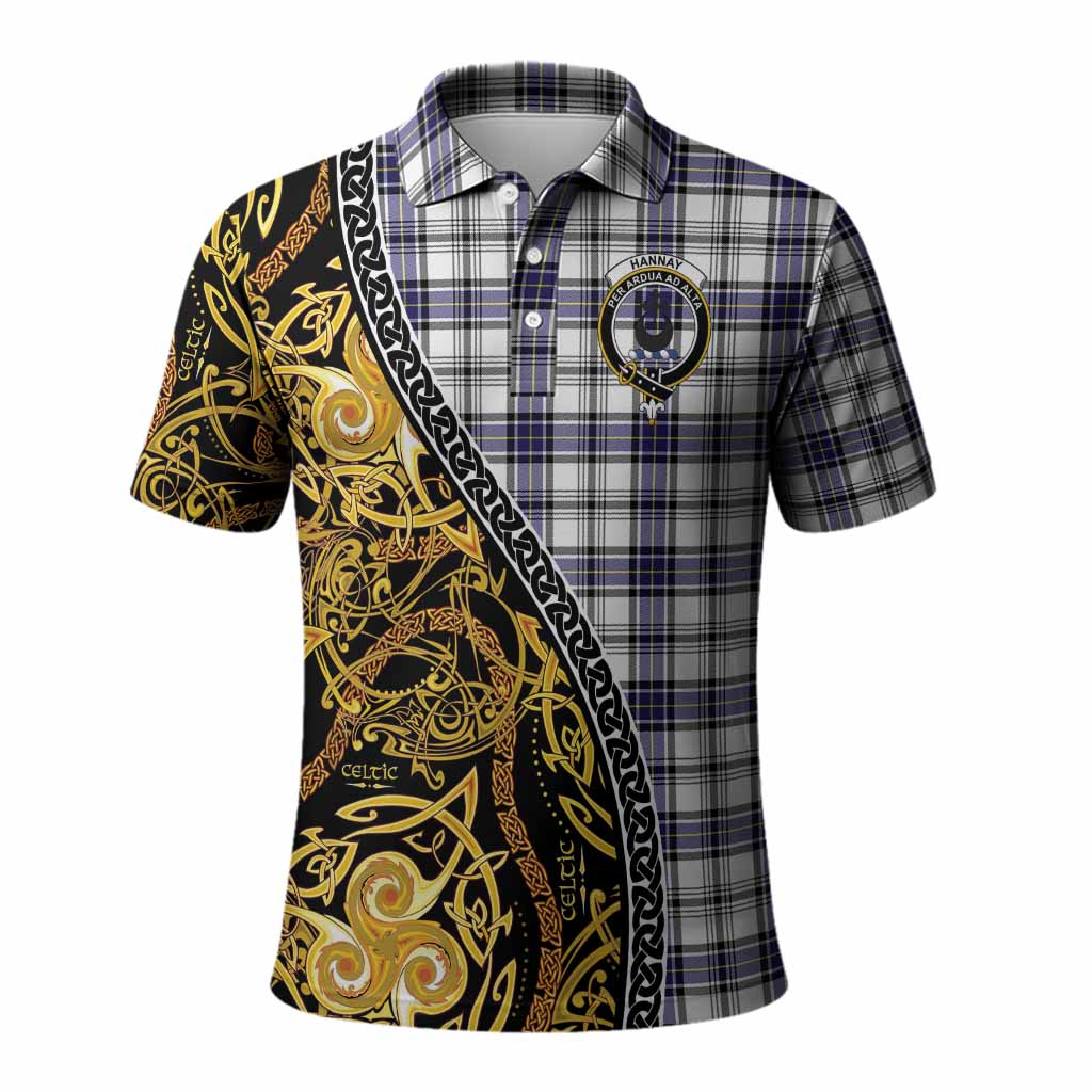 Hannay Tartan Crest Polo Shirt Celtic Knot and Triple Trickle Spiral Symbols