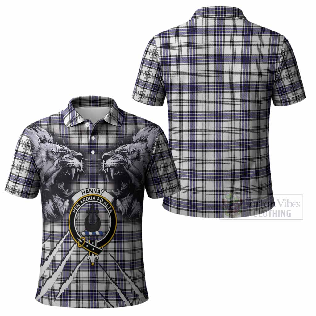 Hannay Tartan Crest Polo Shirt Ferocious Lion Style