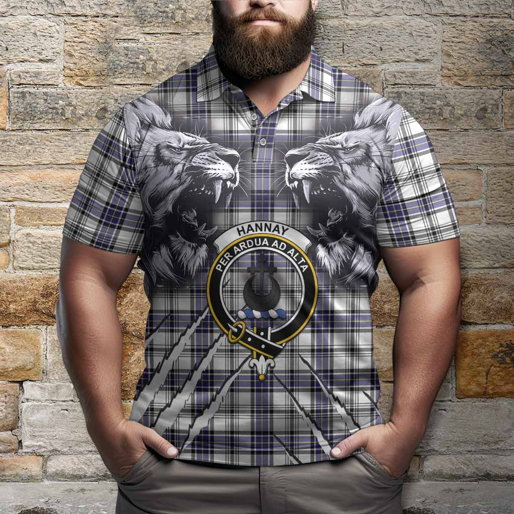 Hannay Tartan Crest Polo Shirt Ferocious Lion Style