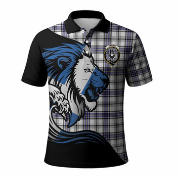Hannay Tartan Crest Polo Shirt Scottish Golden Lions Wave Flow