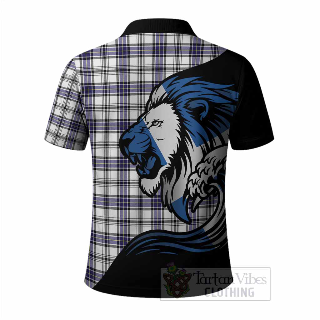Hannay Tartan Crest Polo Shirt Scottish Golden Lions Wave Flow