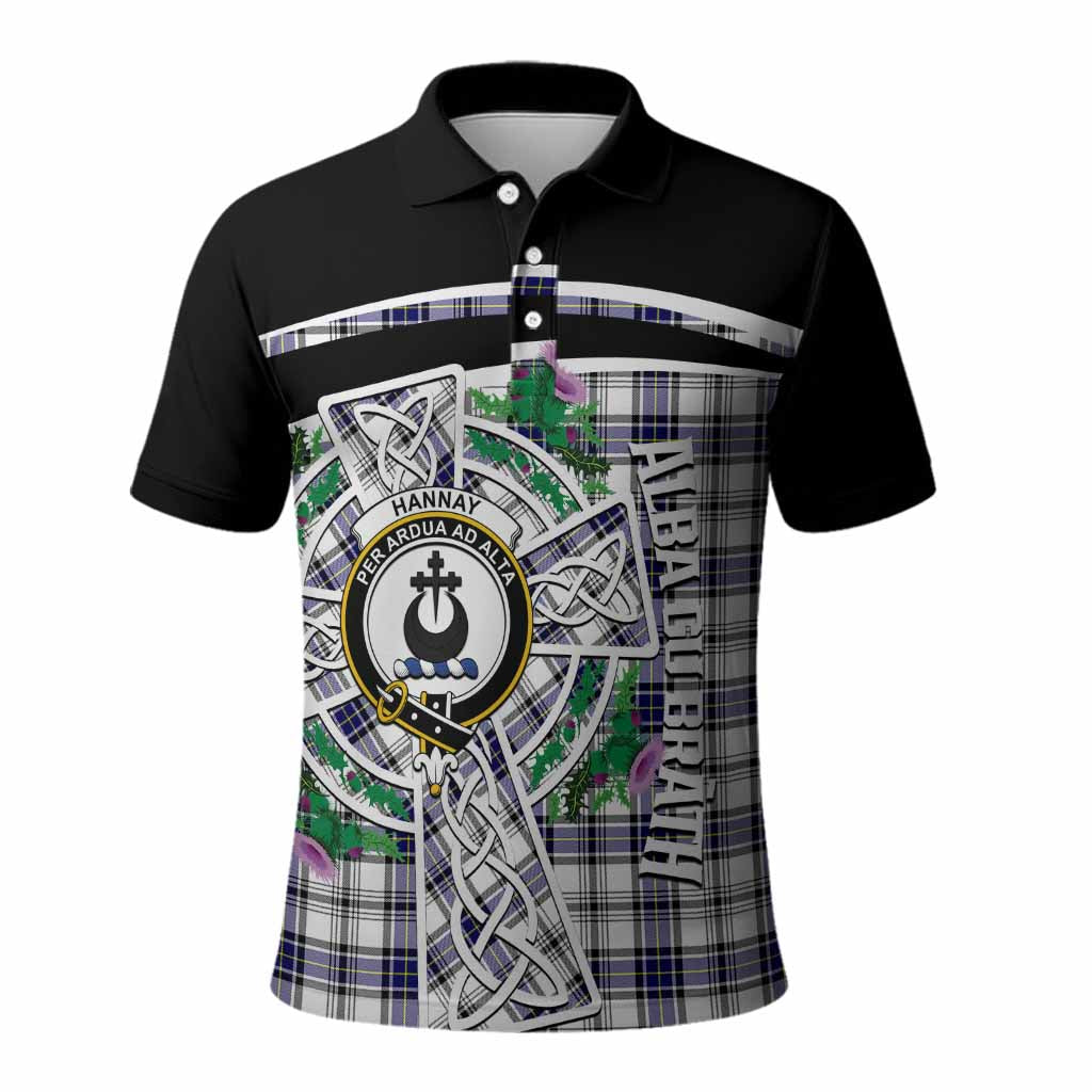Hannay Tartan Crest Polo Shirt Scottish Thistle Celtic Cross Alba Gu Brath
