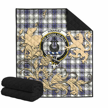 Hannay Tartan Crest Premium Quilt with Scottish Iconic Symbols 