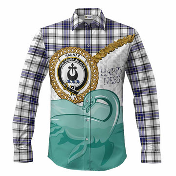 Hannay Tartan Crest Scottish Loch Ness Monster Long Sleeve Button Shirts Happy Ness Scotland Celtic Knot
