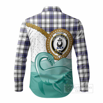 Hannay Tartan Crest Scottish Loch Ness Monster Long Sleeve Button Shirts Happy Ness Scotland Celtic Knot