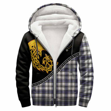 Hannay Tartan Crest Sherpa Hoodie Legendary Dragon Knot Half Style